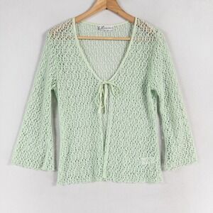 Vintage Dressbarn Cardigan Sweater Topper Sz 10 Seafoam Green Open Knit Fairy